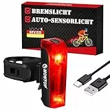 MONTOP Fahrradrücklicht mit Bremslicht und Standlicht | StVZO Zugelassen USB Aufladbar Intelligente Fahrradbeleuchtung mit Automatik-Modus| Wasserdicht Fahrradlicht Hinten 2 LEDs| 2025 Neuestes Modell