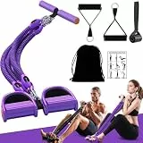 HELISAN 2026 Verbessertes Multifunktionspedal-Widerstandsband mit Griff, 4 verstellbare Widerstandsbänder für Bauch, Arm, Rumpf, ABS, Beintraining, Sit-Up-Trainingsgerät für Männer und Frauen, Lila