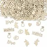 Konfetti Holz Hochzeitsdeko, 100 Stück Tischdeko Hochzeit, Groß 2-6cm Streudeko Hochzeit, Hochzeitsdeko Tisch für Verlobbung Valentinstag