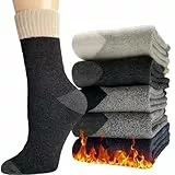 Hocerlu Thermosocken Herren, Warme Dicke Wintersocken WanderSocken Frotteesohle Socken Geschenke für Herren im Winter 5 Paar, EU-Größe 39-45