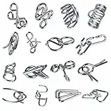 Qanmua 16 Stück Knobelspiele Set, 3D Brainteaser Metall Puzzle IQ Spiele Set Geduldspiele für Kinder und Erwachsene