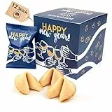 Lucky Treats Silvester Glückskekse 2025-12 Stück - Salted Caramel Geschmack - Gastgeschenke Silvester - Sprüche auf Deutsch & Englisch - Vegan - Made in Germany