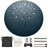 LEKATO Steel Tongue Drum, 6 Zoll 11 Tone C Zungentrommel Schlagzeug, Steel Pan Töne Schlaginstrument Hand Pan Drum für Meditation Yoga Klangheilung, Navy blau