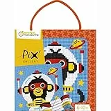 My Mandarine KC121C - Kreativset Pix Gallery, kleines Tambourin 13x13cm zum Sticken und Nähen, ideal ab 6 Jahren, Kosmonaut, 1 Set