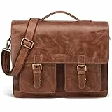 LEABAGS Leder Aktentasche Herren & Damen I Echtleder Laptoptasche bis 15 Zoll I Umhängetasche mit Schultergurt I Schultertasche I Messenger Bag I Arbeitstasche I Lehrertasche I Vintage Cognac