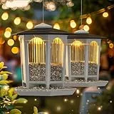 MrCrafts Nature Solar-Vogelfutterstation zum Aufhängen im Freien, Wildvogel-Futterspender für draußen, passend für Kardinäle, Wildvögel, einzigartiges Vogelbeobachtungsgeschenk, Standard-Weiß, große