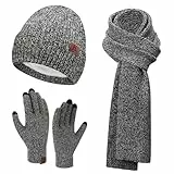 ZASFOU Damen Winter Mütze Schal Touchscreen Handschuhe Set Thermo Beanie Wintermütze Strickmütze Schlauchschal Winterhandschuhe Geschenk für Frauen