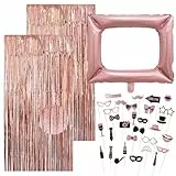 33 Stück Party Fotoautomat Requisiten Set - 1 Packen Foto Booth Props, 2 Stück Lametta Vorhang, EIN 98cmx83cm Aufblasbarer Fotorahmen für Hochzeit Party Deko Geburtstag JGA Fotobox Accessoires, Rosa