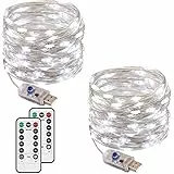 2 Stück LED Lichterkette, 120LED 12M / 40Ft 8 Modi USB lichterkette außen/innen Wasserdichte mit Fernbedienung für Schlafzimmer, Hof, Hochzeit, Weihnachten, DIY etc [Kaltes Weiß]