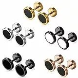 Aroncent Herren Damen Ohrstecker Ohrringe: 5 Paare Edelstahl Ohrschmuck Fake Plug Fakeplugs Tunnel 8mm Silber Schwarz Gold Rose Gold