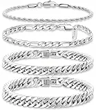 4 Stück Edelstahl Armband Für Herren Edelstahlarmband Kubanisches Armband Silber Für Männer Stainless Bracelet for Men