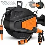 KESSER® automatische Schlauchtrommel 20 m + 2 m, Wand Schlauchbox mit Aufrollautomatik, Schlauchaufroller mit Gartenschlauch, 180° schwenkbar + Multi Handbrause mit 9 Modi, inkl. 2 Aufsätze, Orange