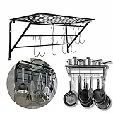 EBTOOLS küchenregal Wand, Pfannenhalter, Schwarze Pfannen-Regal Gewürzregal Metall Topf Rack für Küche und Bad, 10 Haken, 60 * 25 * 25cm