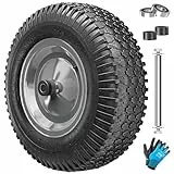 MASKO® Schubkarrenrad Luftbereifung 250kg Ersatzrad Luftreifen Schubkarre Gartenkarre 40cm / 15,6' extrabreit 9,5cm Luft-Rad pannensicherer Reifen mit Stahlfelge & Handschuhe Karbonstahl-Kugellager