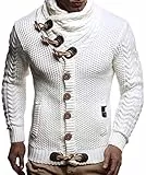Leif Nelson Herren Strickjacke Schalkragen Slim Fit Winter-Freizeit-Jacke Sommer Moderne Männer Pulli Grobstrick Sweatjacke Langarm Herren schwarzer Hoodie-Pullover, Weiss/Beige, L