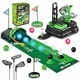 TERRAMUS 3-in-1 Golfset, Golfspielzeug mit Dinosaurier Ballrücklauf & Ballwerfer, LED Leuchtbällen, Spielzeug für drinnen & draußen, geeignet für Jungen Mädchen von 3-8 Jahren, Geschenkidee für Kinder