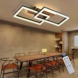 LED Deckenleuchte Holz dimmbar, Massivholz schwarz rechteckige Vintage Deckenlampe, 48W 60cm 4800lm 3000K-6000K mit Fernbedienung, Schlafzimmerlampe, 4W Nachtlicht, Memory-Funktion
