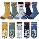 Kyopp 5 Paar Stoppersocken Kinder Baumwolle Socken Jungen Mädchen ABS Anti Rutsch Socken Tiermotive 25-37EU（Colourblocking-Auto M）