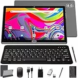 KADYBE 2025 Neueste Android Tablet 10 Zoll,2-in-1 Tablet Mit 2 SIM Slots 1 SD, 64GB ROM TF 512GB,Octa-Core,Tablets PC mit Tastatur Maus Schutzhülle,1080 LCD,5MP+13MP,WiFi GPS OTG-Typ C(Grau)