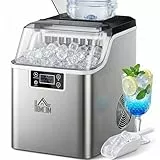 HOMCOM Eiswürfelmaschine, Ice Maker Edelstahl 24 Eiswürfel in 14-18 Min., 20kg/24h, 3,2L Wassertank, Selbstreinigend Eiswürfelbereiter mit 2 Arten der Wasserbefüllung, für Küche, Büro, Party, Silber