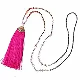 KELITCH Türkis Perlen Halsketten Mehrfarbige Lange Quaste Anhänger Halsketten Modeschmuck (Pink 1)