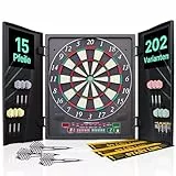 Ultrasport Dartscheibe Elektronisch Profi Set mit und ohne Türen I Elektronische Dartscheibe für 1-8 Spieler mit 15 Darts, 15 Pro Flights, 100 Pfeilspitzen, 3 Startlinien I Dartautomat