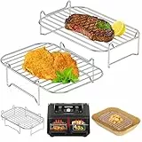 HONYAO heißluftfritteuse Zubehör Stapelbare Grillrost für Dual Zone Airfryer 7,6L–10L, 2er-set Edelstahl Grill Einsätze kompatibel mit Ninja, Cosori, Russell Hobbs, andere Double Körbe Air Fryer