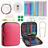 JOZEA 57pcs Auswechselbare Rundstricknadelspitzen Set mit ergonomischen Griffen, austauschbar Häkelnadel,2,25-10,00mm