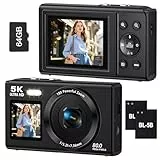 Dualdisplay 5K Digitalkamera für Vlogging 80MP WiFi Kamera mit Frontdisplay 18 facher Zoom Fülllicht inklusive 64GB Karte und 2 Akkus