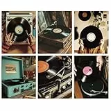 INFUNLY 6 Vintage Schallplatten Wanddrucke 20x25 cm Schwarz Vinyl Poster Bilder Musikalben Leinwandwandkunst Ungerahmt Retro Schallplatten Drucke Aufkleber Für Schlafzimmer Wohnzimmer Kunstdekoration