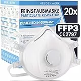 HELDENWERK® FFP3 Maske mit Ventil – 5er, 10er oder 20er Set – Atemschutzmaske/Staubschutzmaske zertifiziert Ausatemventil – Staubschutzmasken mit verstellbaren Hinterkopfband (20er Sparpack)