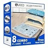 SUOCO Vakuumbeutel für Kleidung – 4er Set J und 4er Set L (mit Handpumpe), Vakuumbeutel für Kleidung und Bettdecken, platzsparende Vakuumierbeutel für Reisen
