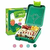 schmatzfatz Easy Bento Lunchbox für Kinder, BPA-frei, Lunchbox mit 4 Fächern, leicht zu öffnen und zu reinigen, ideal für Schule, Sport und Kindergarten (Grün)