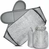 Gucass Wärmflaschengürtel, 3 In 1 Wärmflasche Gürtel, 1L Gummi Wärmflaschen mit Weichem Taillenbezug, Hot Water Bottle Belt Wärmegürtel für Periode Nacken Schulter Rücken Beine Taillenwärmung(Grau)