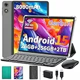 Suicoey 2026 Tablet mit Tastatur, 26 GB + 256 GB (2 TB Erweiterung), 10 Zoll Android 15 Tablets mit Octa Core, Gemini AI, 5G WiFi, 8000 mAh, BT 5.0, 2 in 1 AI Tablet mit Hülle, Maus, Stylus (Grüne