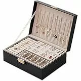 Mtianxy Schmuckkästchen, Damen Doppelschicht PU-Leder Aufbewahrungskoffer für Ringe Ohrringe Armbänder Halsketten Schmuck Veranstalter Geschenkbox für Mädchen Frauen(Schwarz)