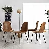 Homy Casa Esszimmerstühle Set mit 4 Stück, moderner Esszimmer-Beistellstühle, Akzentstühle mit schwarzen Metallbeinen, bequem für Küche, Lounge, Bauernhaus, rustikales Braun, 4 Stück