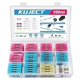 Kuject 100stk Quetschverbinder Set Kabelverbinder Stoßverbinder Wasserdicht Schrumpfverbinder 10-26 AWG Stossverbinder