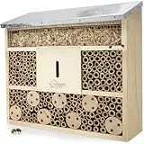 WILDLIFE HOME Bienenhotel Insektenhotel mit Metalldach I Unbehandelt, Bienenhaus aus Massiv-Holz für Bienen, Marienkäfer & Florfliegen, Insektenhaus I Nisthilfe Insektenhotel zum Aufhängen