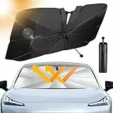 JelKen Auto Sonnenschutz Frontscheibe mit 360° drehbarer Griff | Carbonfaser-Skelett | Effektiver UV-Schutz & Wärmeisolierung | Universal für die meisten Fahrzeuge, 140x79 cm