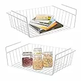Unterregal Aufbewahrungskorb, 2 Stück Hängekorb Metall Hängekorb Regal Unter Schrank Hängekorb Metall Korb-Organizer Regaleinhängekorb für Küche, Büro, Speisekammer, Bad, Schrank (Weiß)