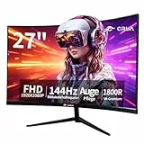 CRUA 27 Inch Curved Monitor with 1920 * 1080P|100Hz/120Hz/144Hz Computer Monitor 27 inch with HDMI *1,VGA*1 and Tilt Adjustable,VESA Compatible Eye Care PC Office Monitor for Working and Gaming