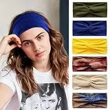 6Stück Bandana Stirnbänder für Frauen breite wellige Kopftuch Boho Kopftücher Wraps Turban Stoff elastische Stirnband Yoga Haarbänder Sport Laufen Kopftücher