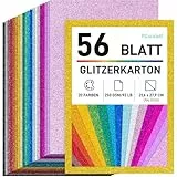 VGOODALL Glitzerpapier zum Basteln, 56 Blatt A4 20 Farben 90lb/250g/m² Glitzer Kartonpapier, Buntes Bastelpapier für Weihnachtskarten, Weihnachtsdeko, Geschenkverpackung und DIY Handwerk