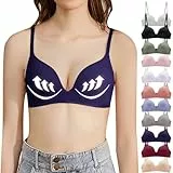 Damen BH ohne Bügel Bequemer Nahtloser BHS Trägerverstellbarer Softschalen BH Minimizer-BHS Seamless Push Up Tshirt BH Soft Baumwolle Klassischer BH of The Day Marine XS