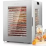 Kwasyo Dörrautomat Edelstahl, Doppelventilator 360 ° Effizientes Dry, Dörrgerät 15 Etagen, 30-90℃ Temperaturregelung, 24 Stunden Timer, Überhitzungsschutz, Rezeptheft für Fleisch Obst Gemüse Kräuter