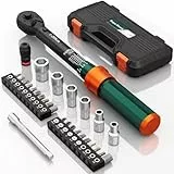 NADOKHI Drehmomentschlüssel Fahrrad 1/4 Zoll, 1-25Nm, 72 Zähne Ratsche, 29-tlg Klein Drehmomentschlüssel Set mit Verlängerungsstange, Stecknüsse, Bits, für Motorrad, Mountainbike-Reparatur