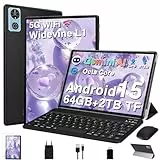Gemini AI Tablet, Android 15, 10 Zoll, 64 GB + 2 TB, erweiterbar, GMS, 5G + 2,4 G WLAN, Octa-Core 2,0 GHz, Widevine L1, BT5.0, 6000 mAh, GPS, Tablets mit Tastatur + Maus und Case-Schwarz