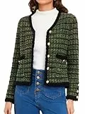 Belle Poque Strickjacke Damen mit Knopf Langarm Open Front V Ausschnitt Retro Grün L