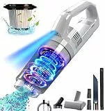 Handstaubsauger,16000Pa Handstaubsauger Akku Beutellos Nass Trocken Testsieger,Autostaubsauger mit LED Beleuchtung Kabellos Handsauger Mini Staubsauger für Auto,Haus,Tierhaare,Waschbarer Filter,Weiß
